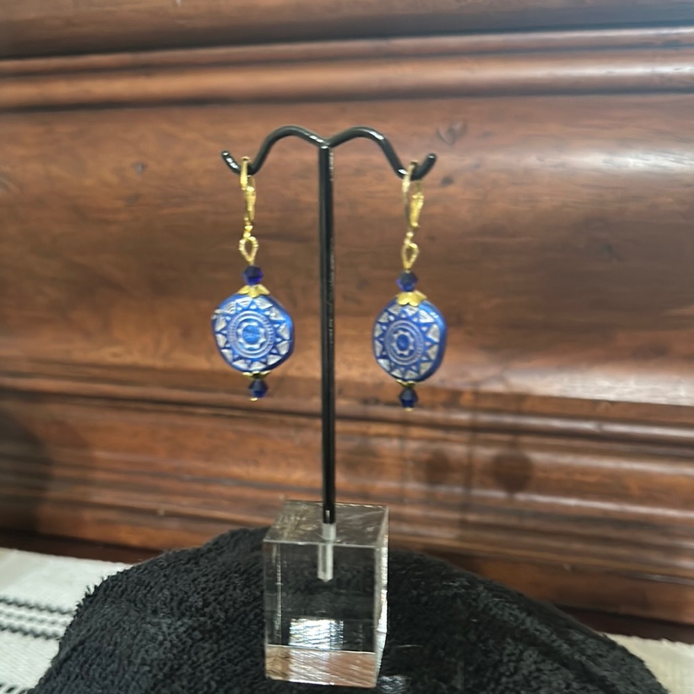 Vibrant Blue Glass Bead Dangle Earrings